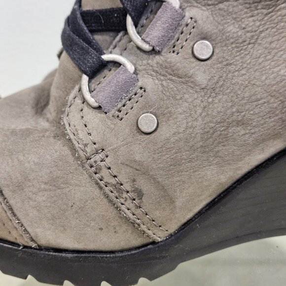 SOREL After Hours Wedge Heels Boots Women's Size 9 Taupe Gray Suede Lace Up - Picture 8 of 13